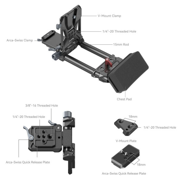 Platine batterie V-Mount avec bras de maintien pour appareil photo